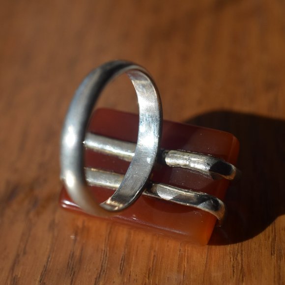 Vintage Unique Art Deco Large Sterling Silver Carnelian Ring - Picture 4 of 9